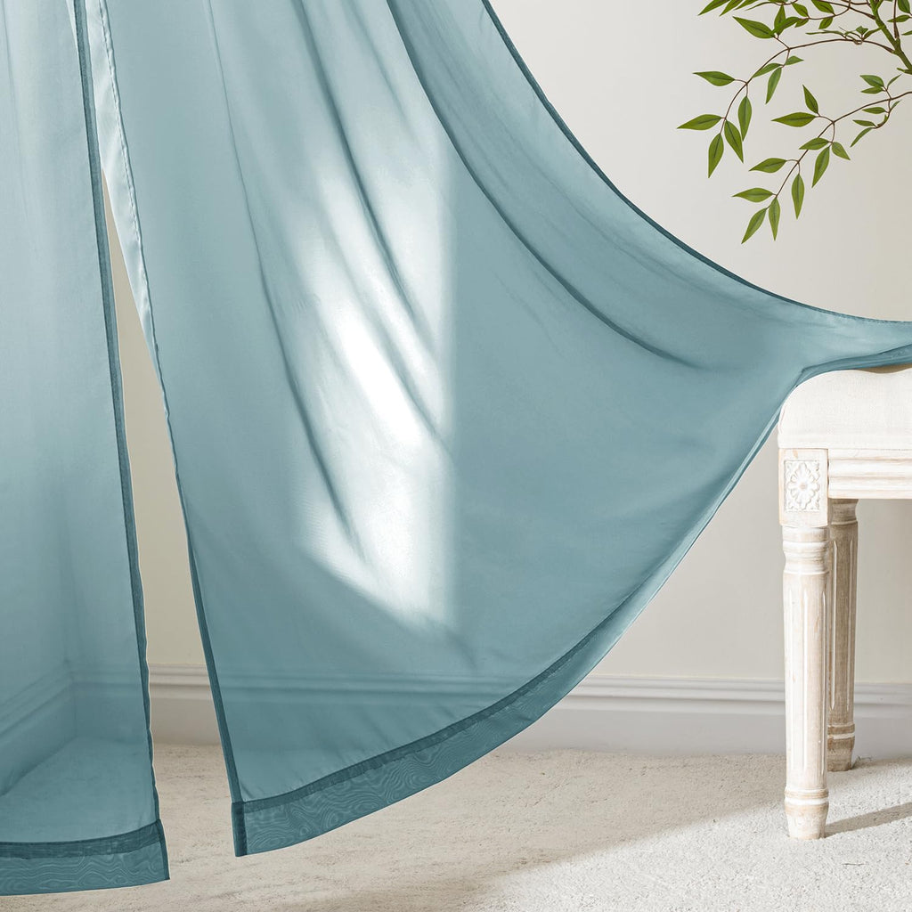 MIULEE Dusty Blue Sheer Curtains 96 Inches Long 4 Panels 42 x 96 Inches