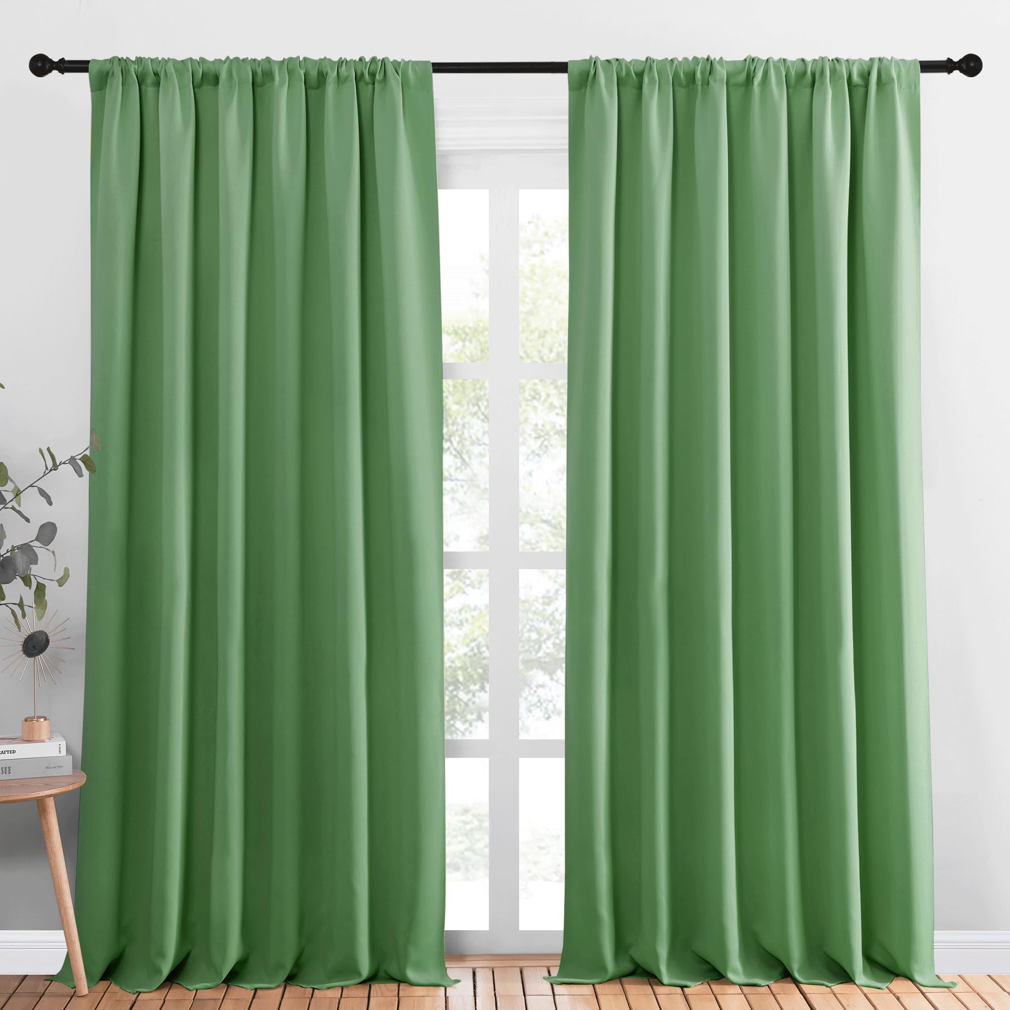 NICETOWN Blackout Curtains Window Draperies, Froest Green, Set of 2, 70 by 95 inches Long, Window Treatment Thermal Insulated Solid Room Darkening Drapes for Bedroom