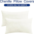 CaliTime Throw Pillow Covers Decorative 12 X 20 Inches Pack of 2 Cozy Chenille Cushion Cases for Couch Sofa Bed Living Room Home Cream