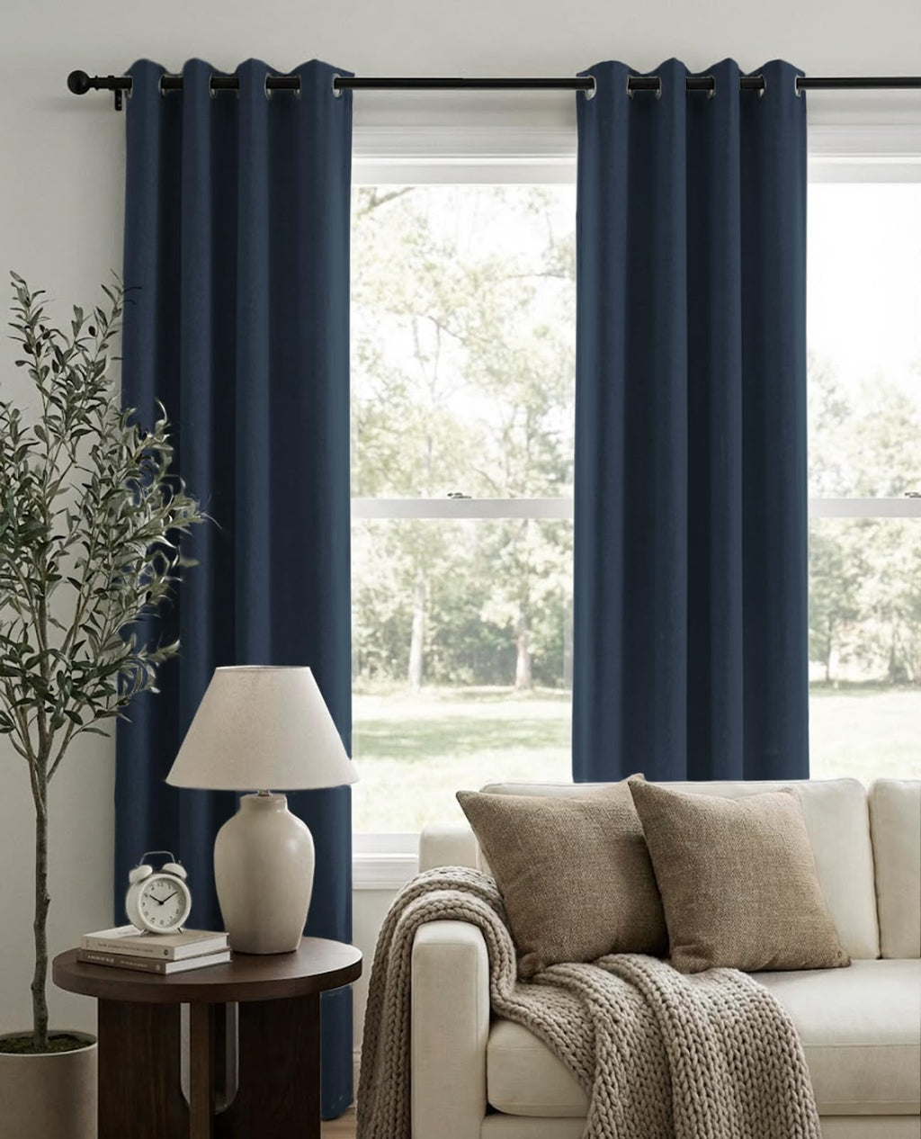 Linen Textured Total Blackout Curtains 72 Inches Long, Navy Blue