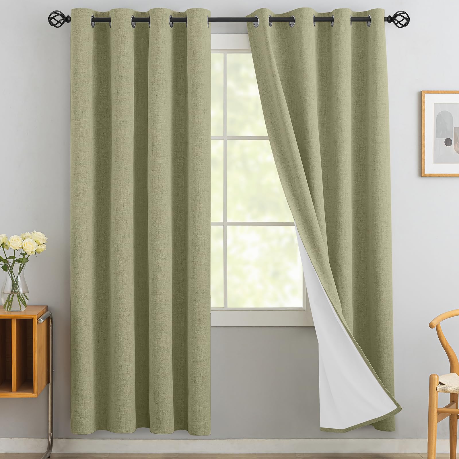 Yakamok Sage Linen Textured Curtains 72 Inches Long for Living Room