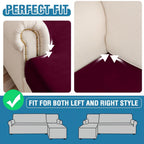 Taque Couch Cover 6-Piece Elastic Velvet Couch Cushion Covers & Chaise Slipcovers for L-Shaped Sofas, Sofa Seat Covers Washable, Soft Cover for Couches (5 Seater + Chaise, Wine)