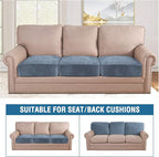 H.VERSAILTEX Velvet Stretch Couch Cushion Cover Plush Cushion Slipcover for Sofa Cushion Furniture Protector Seat Cushion Sofa Cover (3 Piece Sofa Cushion Covers, Stone Blue)