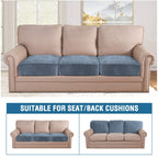 H.VERSAILTEX Velvet Stretch Couch Cushion Cover Plush Cushion Slipcover for Sofa Cushion Furniture Protector Seat Cushion Sofa Cover (3 Piece Sofa Cushion Covers, Stone Blue)