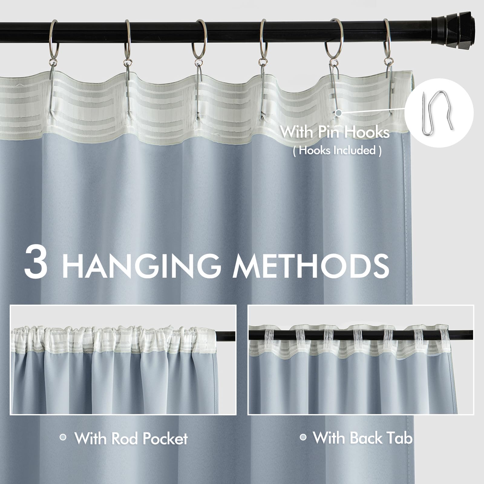 MIULEE Light Blue Back Tab Blackout Curtains 52x84 Inch Length 2 Panels Set