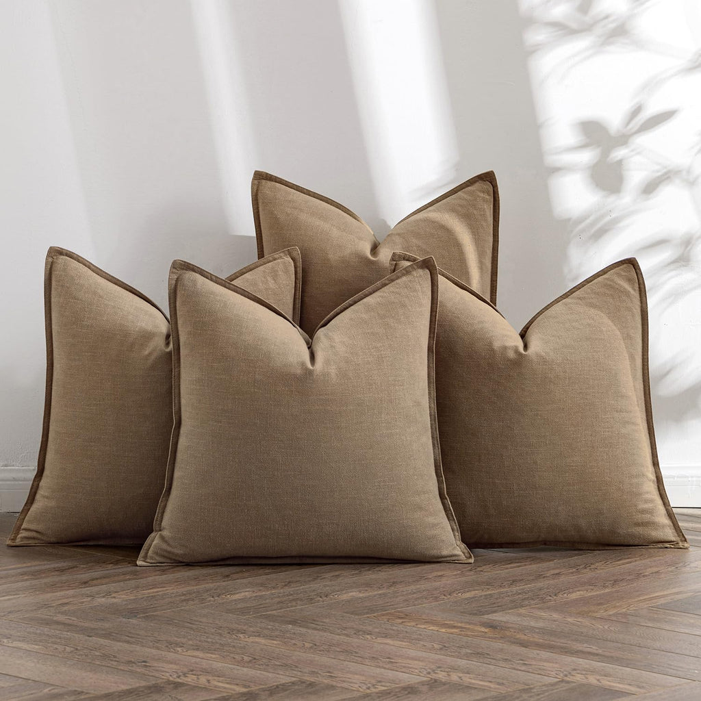 MIULEE Beige Boho Linen Decorative Pillow Covers 24x24 Inch Pack of 4