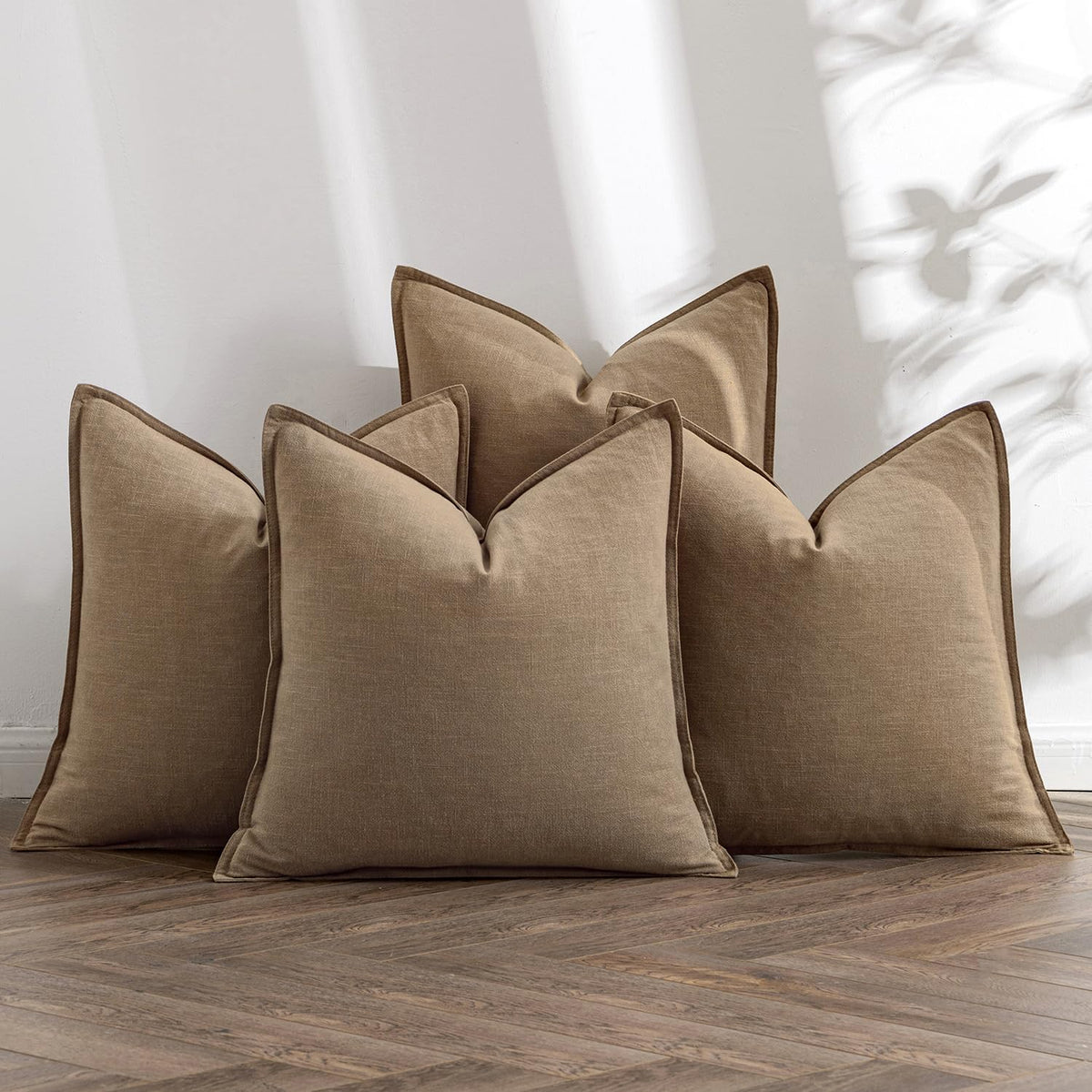 MIULEE Beige Boho Linen Decorative Pillow Covers 24x24 Inch Pack of 4