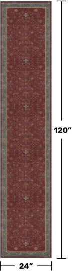 Hazo Haus Non Slip 10ft Long Hallway Runner Rug Burgundy - 2 x 10 Runner Rug, Washable & Waterproof 2x10 Kitchen Floor Mat - Oriental Turkish Dark Red Design Décor