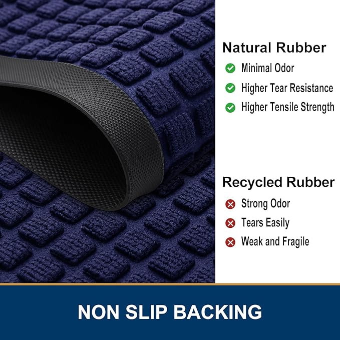 Smiry Front Door Mat Outside Entrance, Heavy Duty Natural Rubber Doormat, Non Slip, Trap Dirt and Moisture, Easy Clean, Low Profile Welcome Floor Mats for Indoor Outdoor Entry, 59x34 Inch, Navy Blue