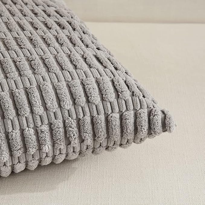 Fancy Homi 4 Packs Grey Decorative Throw Pillow Covers 12x24 Inch for Living Room Couch Bed, Rustic Modern Farmhouse Boho Home Decor, Soft Plush Corduroy Gray Cute Square Accent Cushion Case 30x60 cm