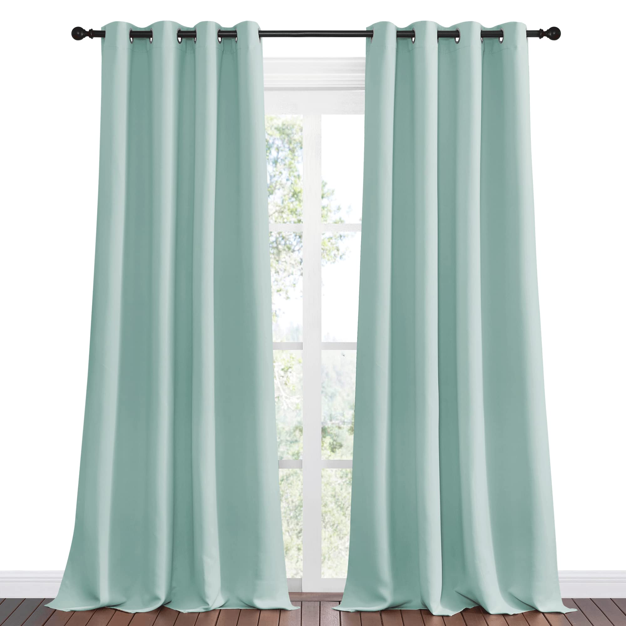 NICETOWN Aqua Blue Blackout Curtains 90" Long for Office, Dining Room, Guest Room, Sound Reducing Heat and Cold Block Curtain Panels for Modern Room Decorative (55" Wide by 90" Long, 2 Pieces)