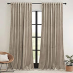 RYB HOME Camel Beige Velvet Curtains 96 inch, Room Darkening Window Curtains with Multiple Hanging Options Heavy Duty Plush Backdrop for Bedroom Guest Room, W52 x L96 inch, 2 Panels