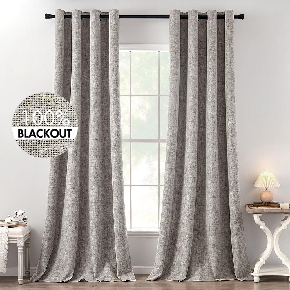 MIULEE 100% Blackout Linen Curtains for Bedroom 52x120 Inches Warm Taupe