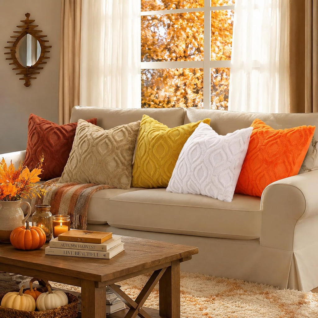 decorUhome Faux Fur Plush Soft Rust Throw Pillow Covers 16x16 Set of 2