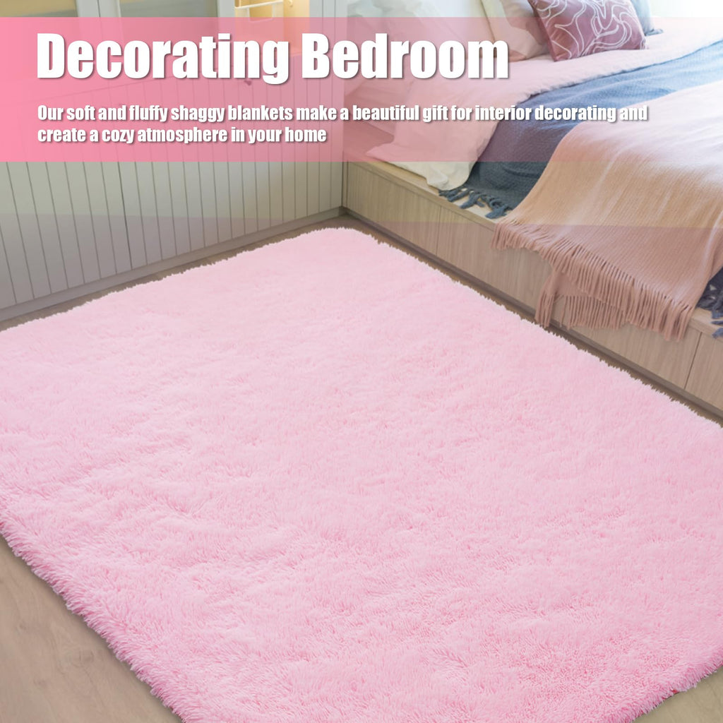 yulidayang 5x8 Shag Area Rug for Bedroom,Pink Fluffy Rugs for Living Room