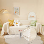HANDONTIME Beige Couch Covers for 3 Cushion Couch Sofa Cute Sofa Covers with White Daisy Lace Pet Couch Protector Thick Chenille Couch Cover for Dogs Sectional Sofa L Shape Futon, 71" X150"