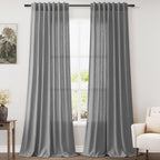 Nanspring Mist Sage Linen Curtains Semi Sheer 96 Inches Long 2 Panels Set for Living Room Back Tab Rod Pocket Light Filtering Drape for Bedroom Modern Farmhouse Coastal Decor Protect Privacy 52x96 — 기타