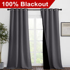 NICETOWN 100% Blackout Blinds, Set of 2, 46" x 102", Laundry Room Decor Window Treatment Curtains for Large Patio Sliding Door, Thermal Insulated Grey Curtains for Bedroom