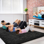 Amearea Shag Fluffy Area Rug for Bedroom Girls Living Room, Extra Soft and Fuzzy Shaggy Rugs, Non Slip, Solid Color Carpet Mat for Boys Nursery Home, Black 6x9 Feet