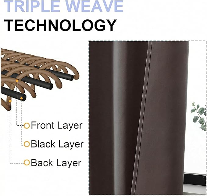 Simplebrand Ava Chocolate Short Blackout Curtains for Bedroom 54 Inches Long 2 Panels Set, Solid Thermal Insulated, Energy Saving Window Treatment Curtains Blackout Drapes, W40 x L54 Inch, Chocolate