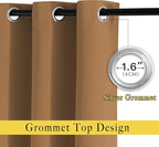 NICETOWN Living Room Curtains 95 inch Long - Sound Reducing Grommet Thermal Insulated Blackout Solid Drapes for Villa/Hall, Gold Brown, 2 Panels, W52 x L95