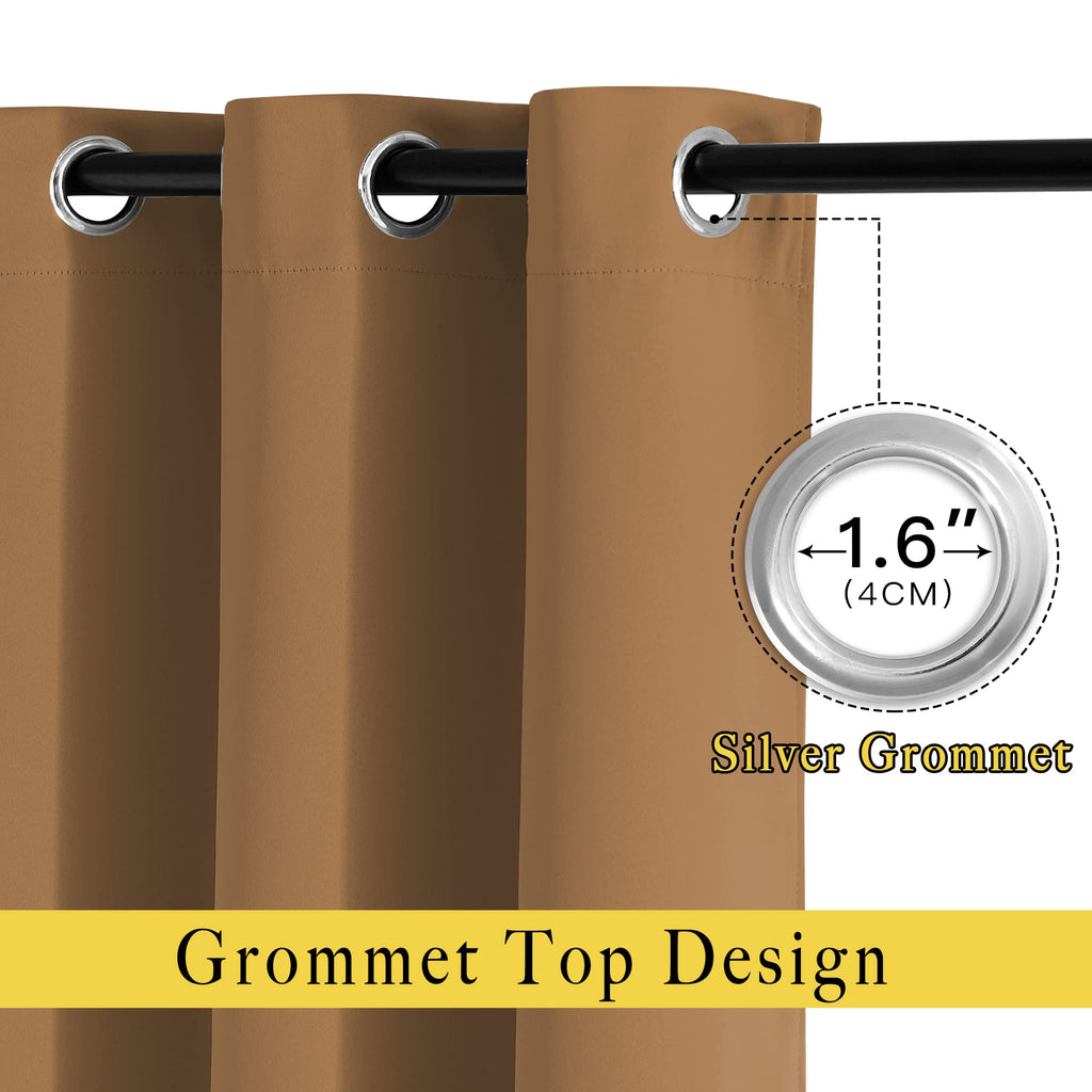 NICETOWN Half Window Curtains for Bedroom - Grommet Modern Thermal Insulated Blackout Window Drapes Sound Reducing for Nursery/Kitchen, Gold Brown, W52 x L54, Set of 2