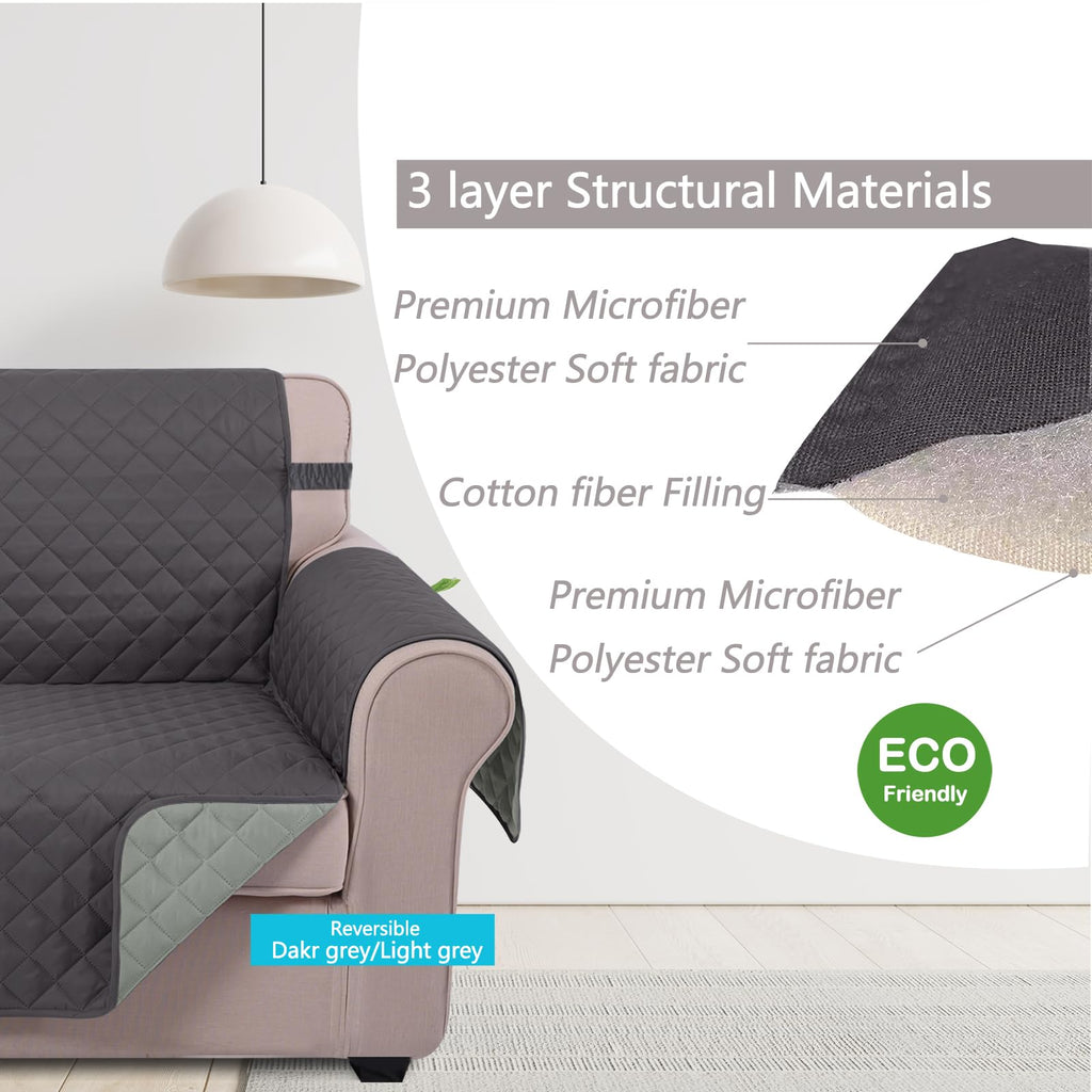 U-NICE HOME Loveseat Sofa Cover for 2 Cushion Couch, Dark Grey/Light Grey
