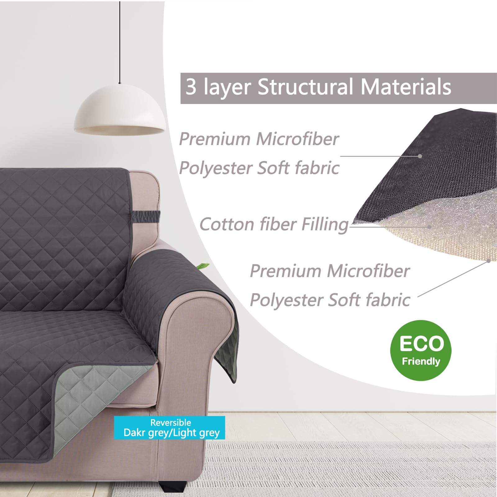 U-NICE HOME Loveseat Sofa Cover for 2 Cushion Couch, Dark Grey/Light Grey