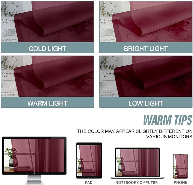 Ebesto Burgundy Sheer Curtains 120 Inches Long 2 Panels, Extra Long Light Filtering Modern Window Curtains for Sliding Glass Door, Rod Pocket Voile Drapes for Living Room Bedroom, 2x42Wx120L Inches
