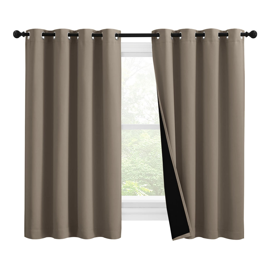 NICETOWN 100% Blackout Curtains with Black Liners, Thermal Insulated Full Blackout 2-Layer Lined Drapes, Noise Cancellation Window Draperies for Dining Room (Taupe, 2 Panels, 55-inch W by 57-inch L)