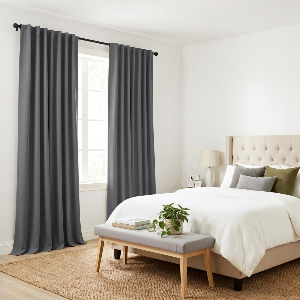 PONY DANCE Blackout Curtains 84 inches Long 2 Panels Set - Thermal Insulated Back Tab/Rod Pocket Drapes for Bedroom and Living Room, 52 Inches Wide, Gray