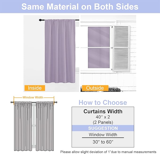 Simplebrand Ava Lilac Blackout Curtains for Bedroom 96 Inches Long 2 Panels, Solid Thermal Insulated, Energy Saving Nursery Window Treatment Curtains Blackout Drapes, W40 x L96 Inch, Lilac