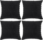 Fancy Homi 4 Packs Boho Black Decorative Throw Pillow Covers 20x20 Inch for Living Room Couch Bed Sofa, Rustic Modern Farmhouse Home Decor, Soft Plush Corduroy Square Cute Cushion Case 50x50 cm