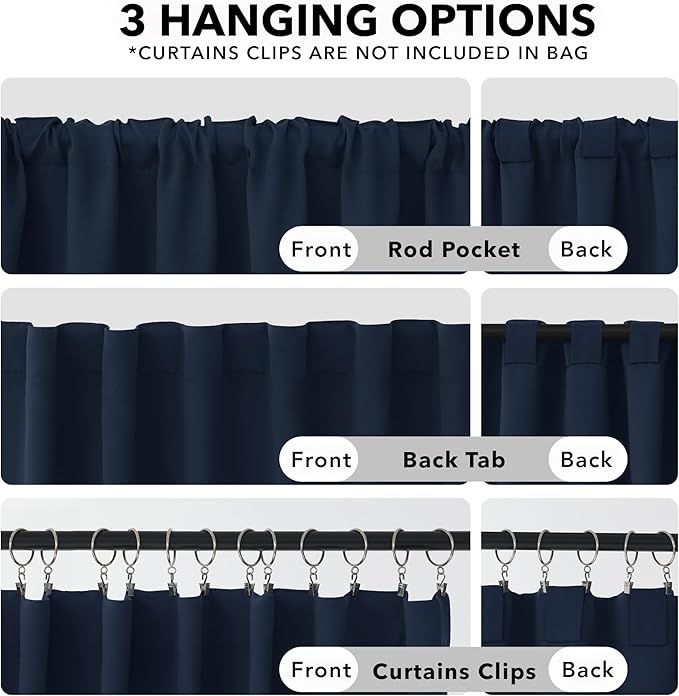 Deconovo Blackout Curtains, Thermal Insulated, W42 x L63 2 Panels, Back Tab, Machine Washable, Room-Darkening Drapes for Bedroom/Living Room Navy Blue