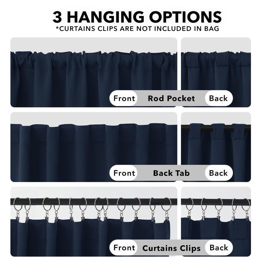 Deconovo Solid Back Tab and Rod Pocket Curtains Blackout Curtains Thermal Insulated Drapes Room Darkening Curtains for Living Room 52Wx84L Inch Navy Blue 2 Panels