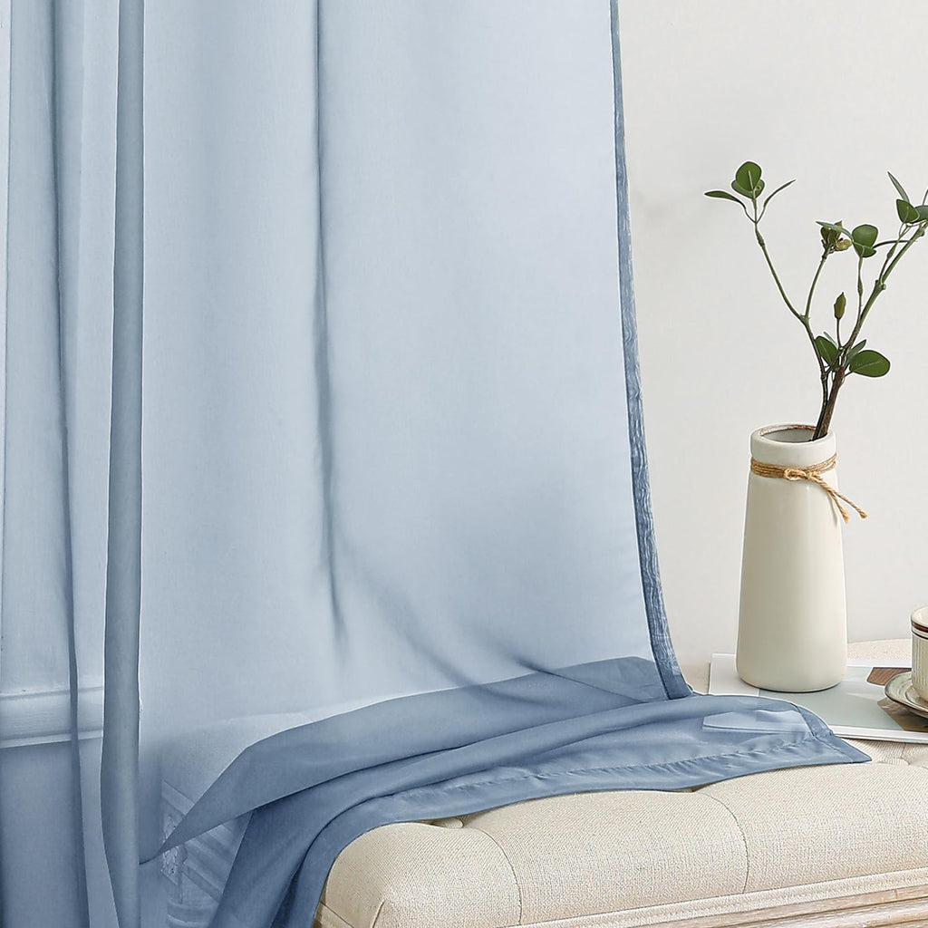 MIULEE Dusty Blue Sheer Curtains 54 X 90 Inches, 2 Panels