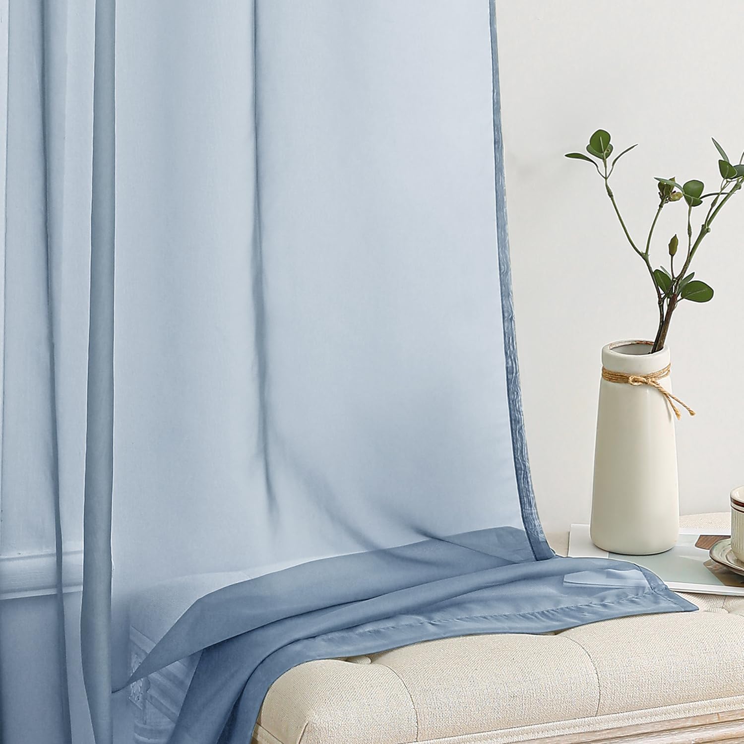 MIULEE Dusty Blue Sheer Curtains 54 X 90 Inches, 2 Panels