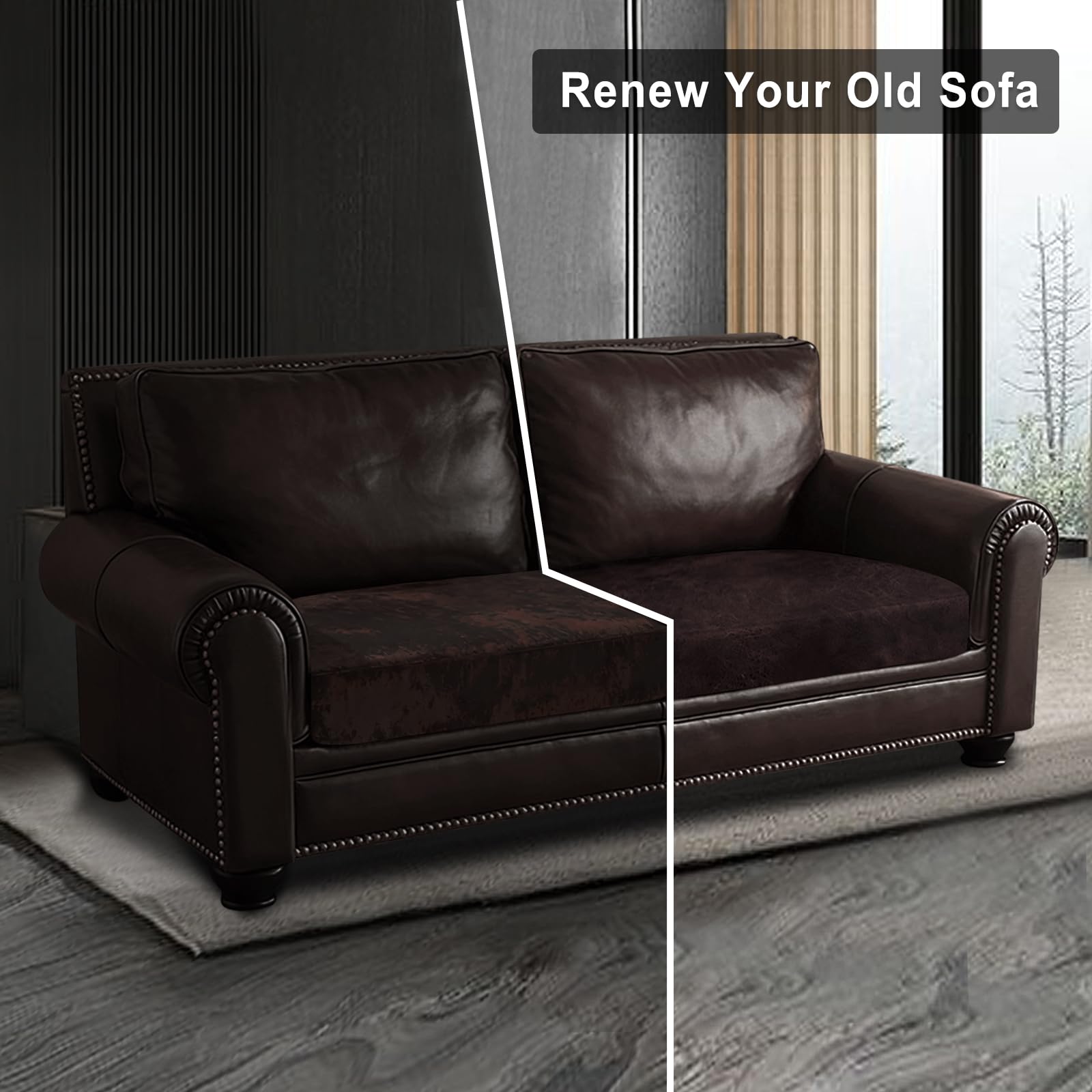 ANARACHON Leather Look Couch Cushion Covers Sofa Seat Slipcovers Sets Couches Furniture Protector for Sectional Armchair Loveseat Pets Kids Stretch Spandex Fabric (1 Cushion Loveseat, Chocolate)