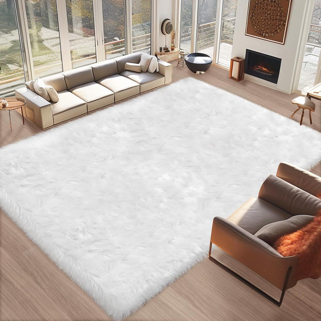 Ciicool 5 x 8 Feet Fluffy Faux Fur Area Rug White Faux Sheepskin Furry Rugs