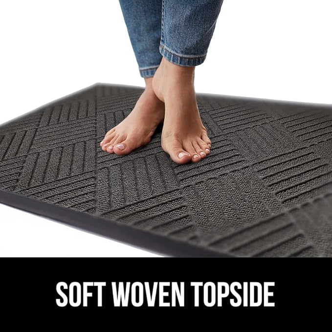 GORILLA GRIP 100% Waterproof All-Season WeatherMAX Doormat US Designed Natural Rubber, Stain Fade Resistant, Low Profile Indoor Outdoor Door Mats, Easy Clean, 29x17 Gray Diamond