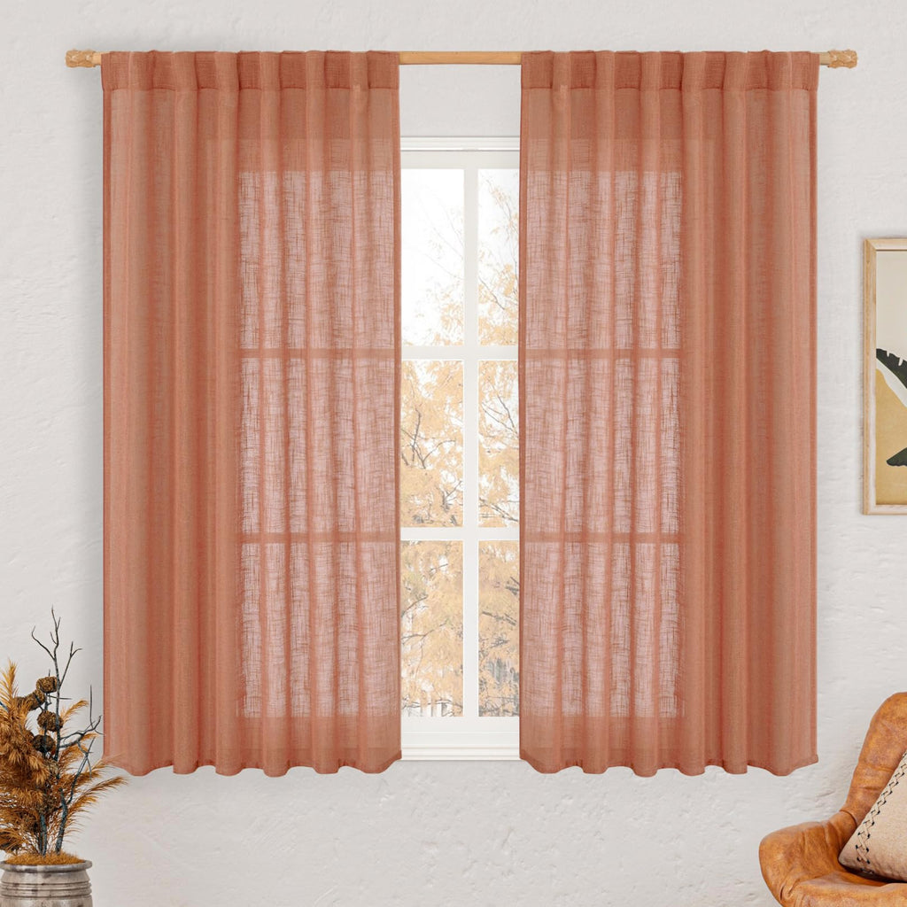 LAMIT Terracotta Linen Semi Sheer Curtains 45 Inch for Bedroom Window