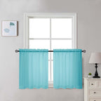 Chyhomenyc Aqua Sheer Curtains 30 inch Length 2 Panels, Light Filtering Voile Rod Pocket Short Window Curtians for Bathroom Living Room Farmhouse Small Windows, 42Wx30L inches