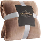 TASTHROW Large Flannel Fleece Throw Blanket, 50×70 Inch - Cozy Lightweight Thick Blanket - All Seasons Suitable for Women, Men and Kids (Light Coffee)
