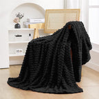 Puncuntex Black Throw Blanket 108"×90" inches Fuzzy 3D Jacquard Decorative Flannel Fleece Super Soft Plush Cozy Blanket for Couch Sofa Chair Lightweight