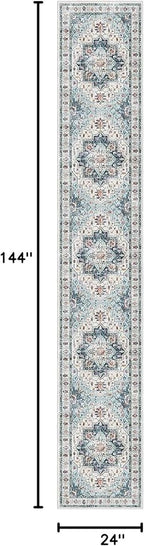 Madane Hallway Runner Rug 2x12, Extra Long Washable Runner Rugs with Rubber Backing, Non Slip Carpet Runner, Vintage Medallion Rug Runners for Kitchen Laundry Room Entryway (Blue, 2'x12')