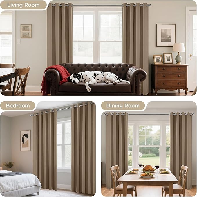 Joydeco Blackout Curtains 90 Inches Long 1 Panel, Thermal Insulated Long Curtains& Drapes 1 Piece, Room Darkening Grommet Drapes for Living Room Bedroom Window (W70 x L90 Inch, Khaki)
