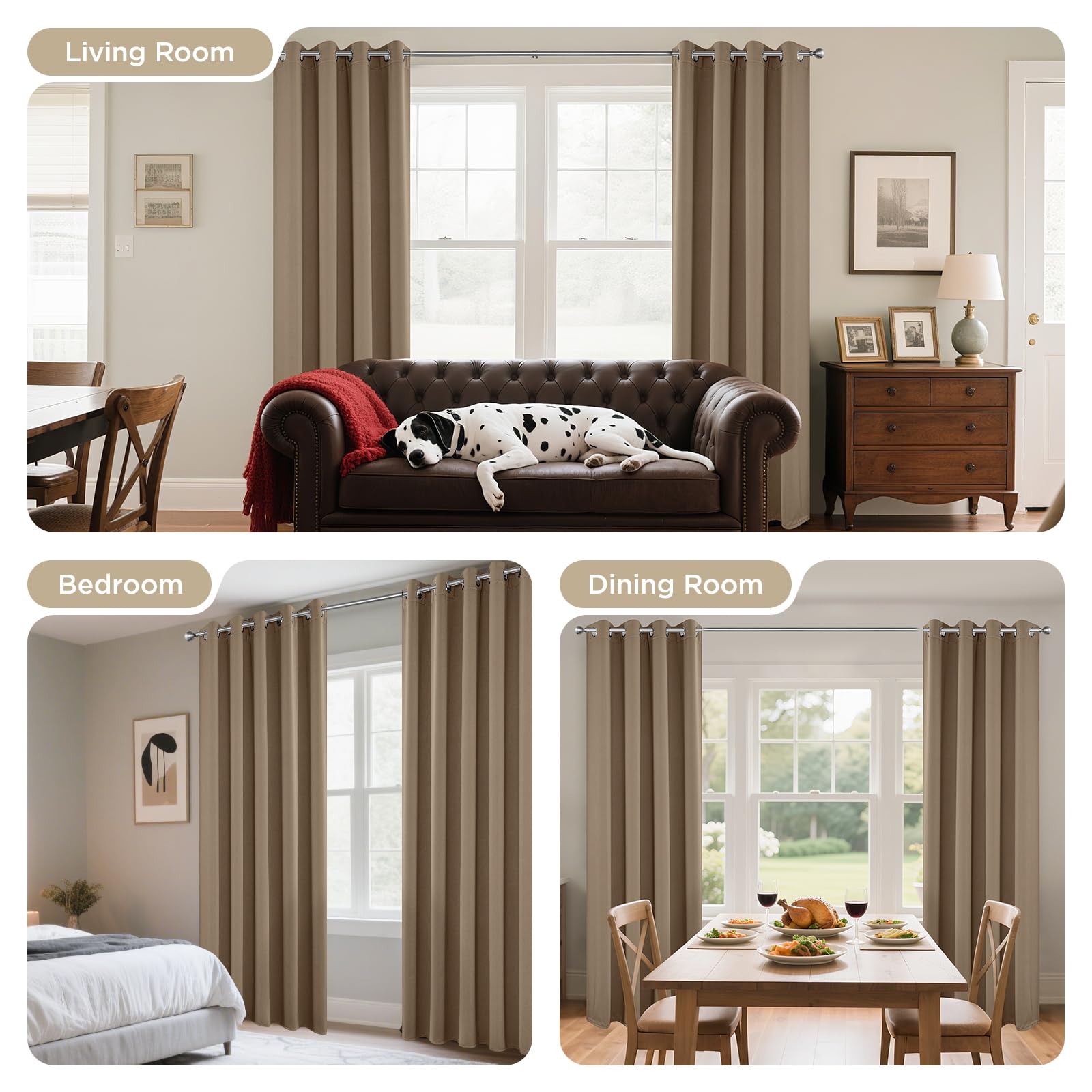 Joydeco Blackout Curtains 90 Inch Length 2 Panels Set, Thermal Insulated Long Curtains& Drapes 2 Burg, Room Darkening Grommet Drapes for Living Room Bedroom Window (W52 x L90 Inch, Khaki)