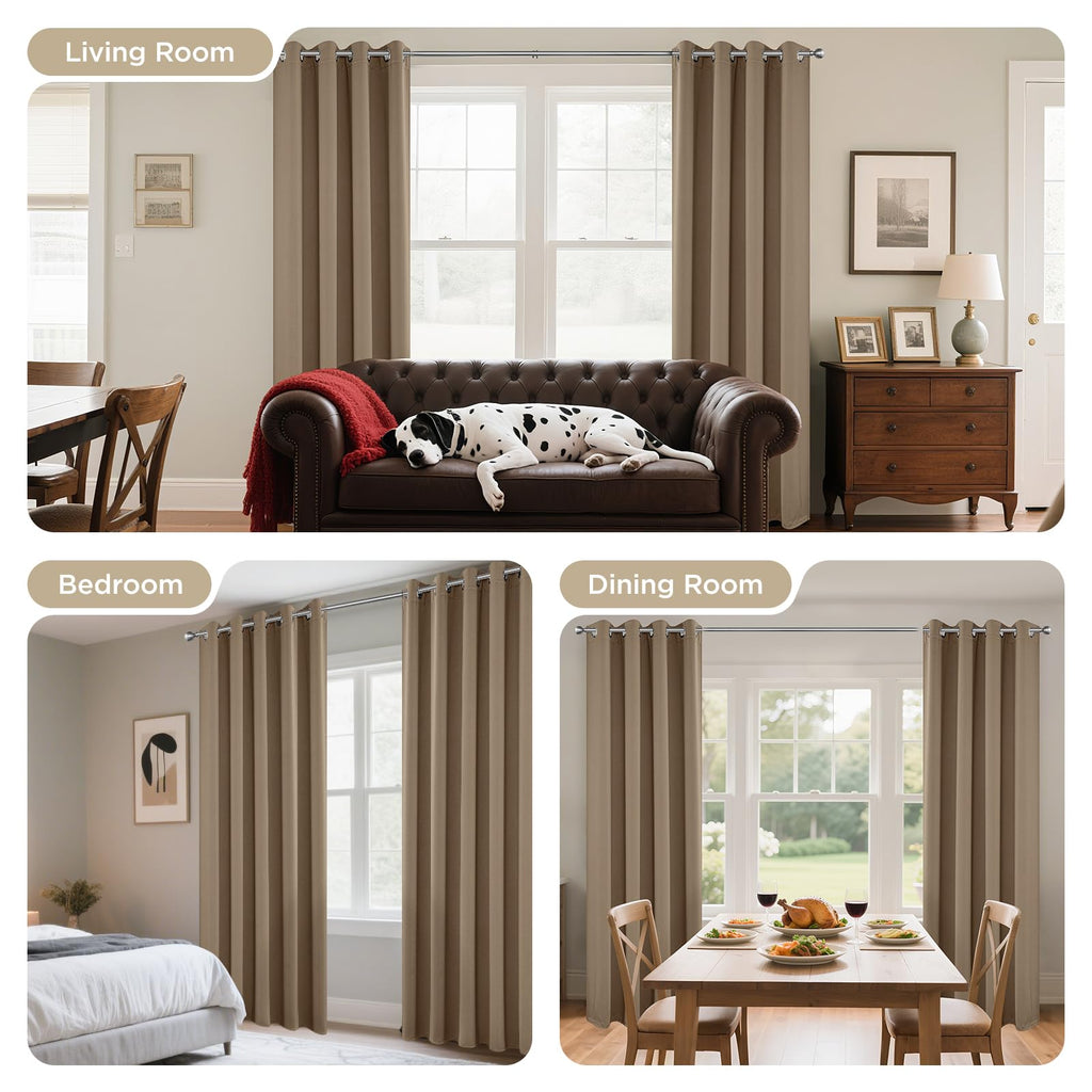 Joydeco Blackout Curtains 45 Inch Length 2 Panels Set, Thermal Insulated Long Curtains& Drapes 2 Burg, Room Darkening Grommet Drapes for Living Room Bedroom Window (W52 x L45 Inch, Khaki)