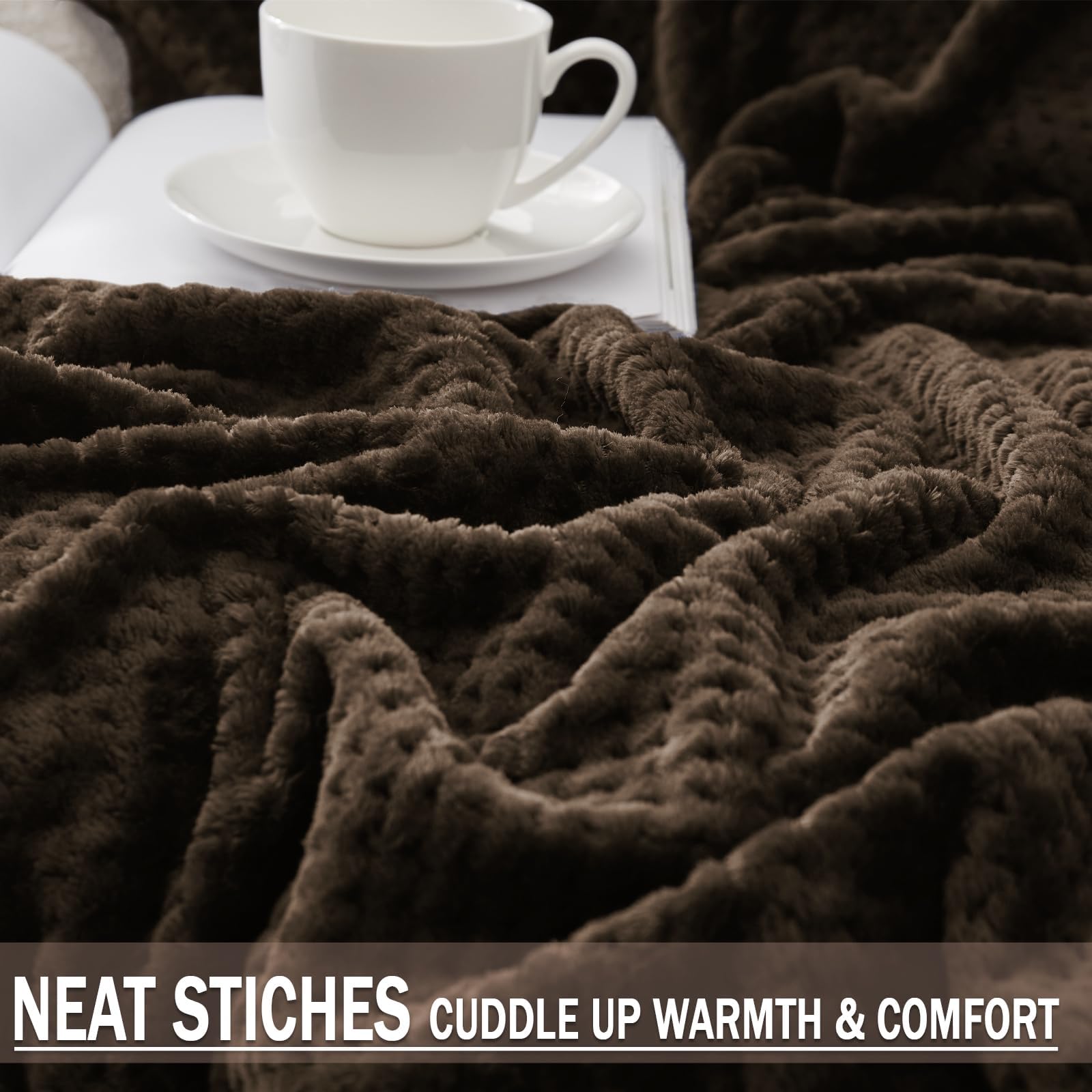 Exclusivo Mezcla Soft Waffle Fleece Bed Blanket King Size, Coffee