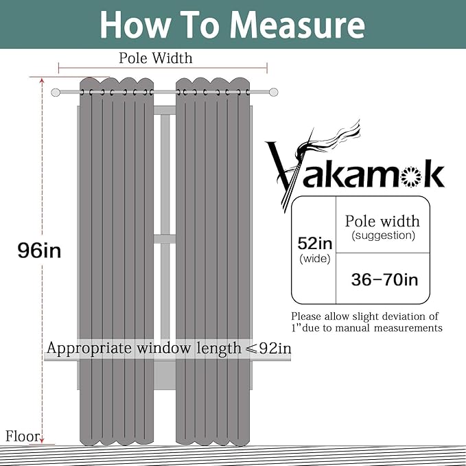 Yakamok Room Darkening Curtains 52x96 inch Length Stone Blue-Living Room